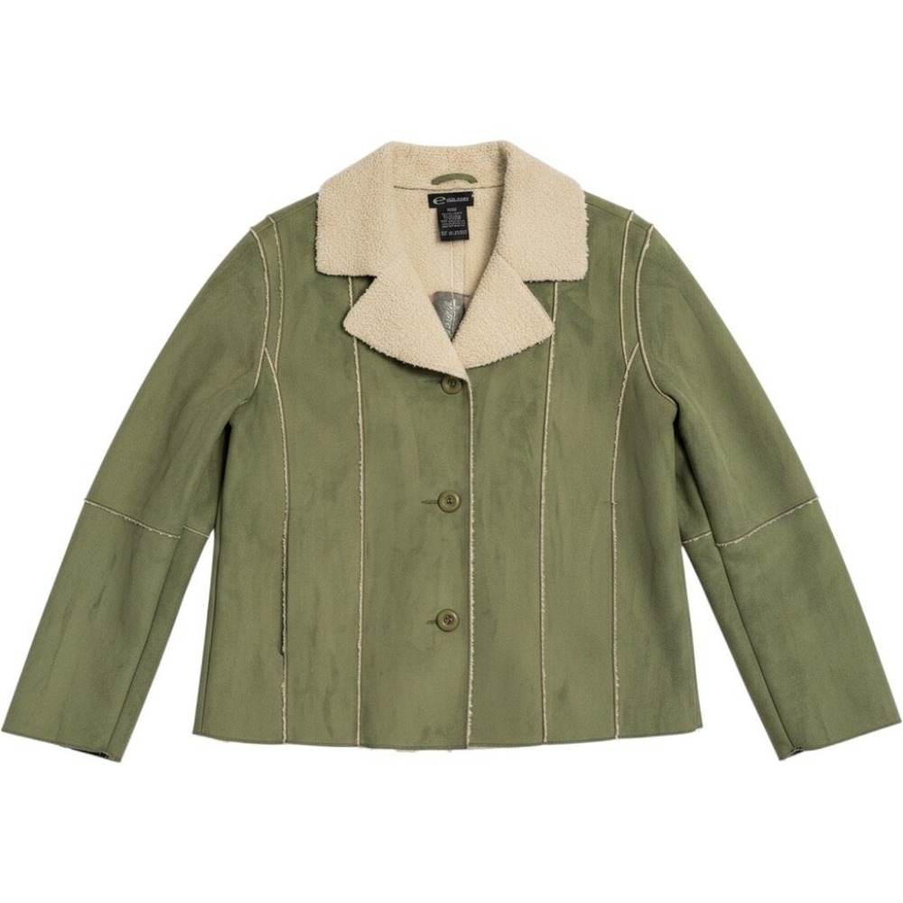 NWT eStudio Womens Faux Suede Sherpa Lined Jacket in Sage Green Size XL